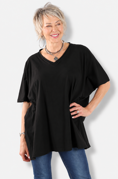 Elbow Sleeve V Tunic - Black