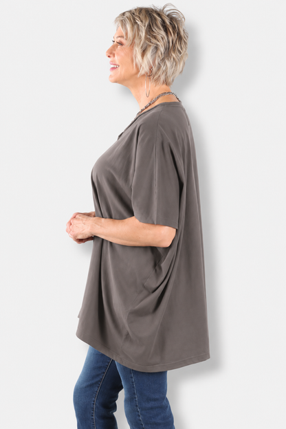 Elbow Sleeve V Tunic - Graphite