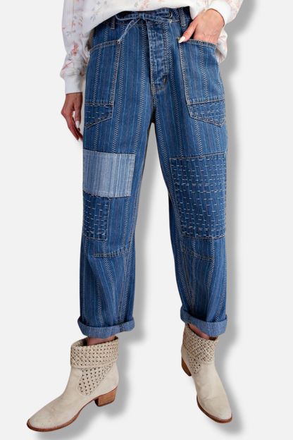  Embroidered Barrel Denim - Washed Denim