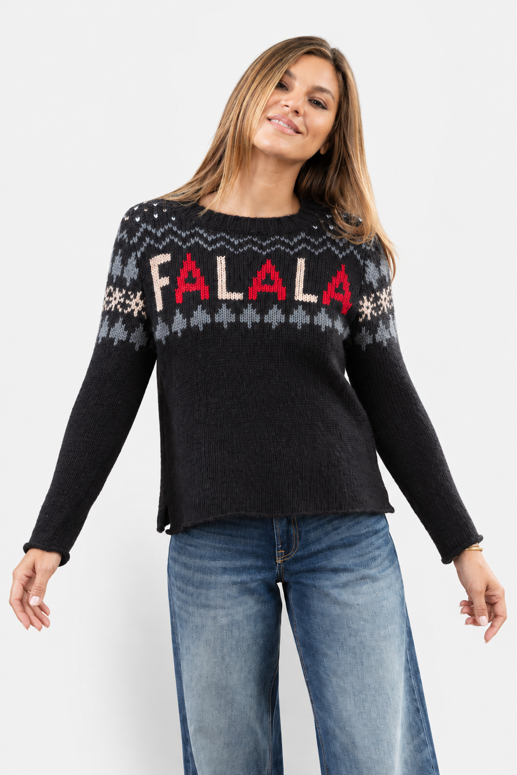 Falala Fair Isle Sweater - Black Latte & Red