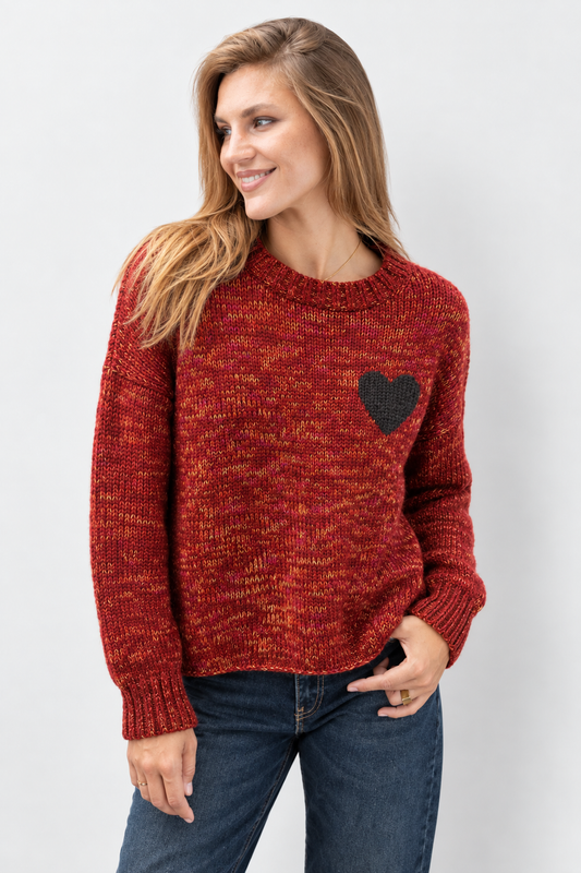 Fall Lover Melange Crew Sweater - Dark Madder Marl