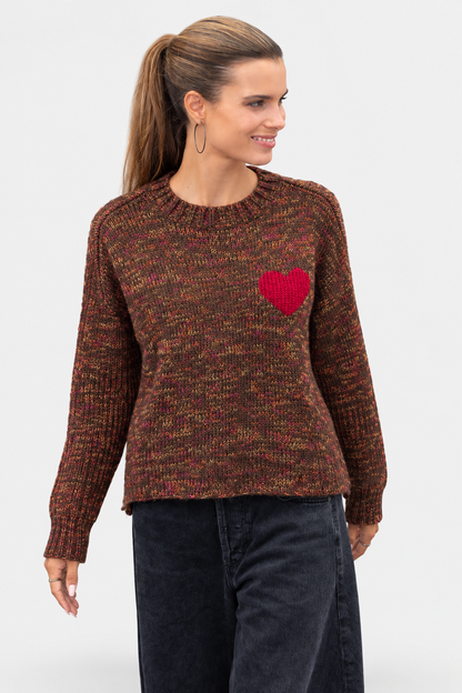 Fall Lover Melange Crew Sweater - Brown & Brick