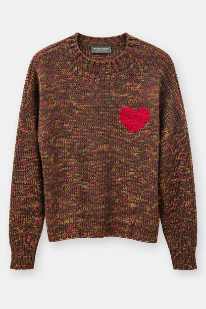 Fall Lover Melange Crew Sweater - Brown & Brick