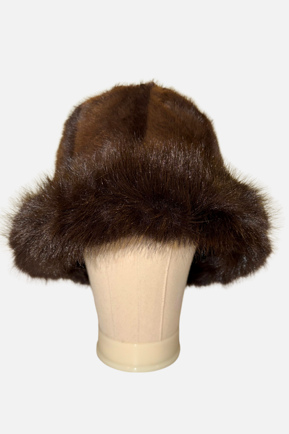Plush Faux Fur Brim Hat - Brown