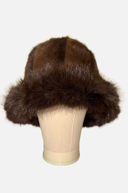 Plush Faux Fur Brim Hat - Brown