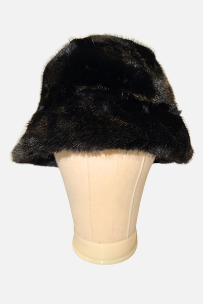 Plush Faux Fur Bucket Hat - Black