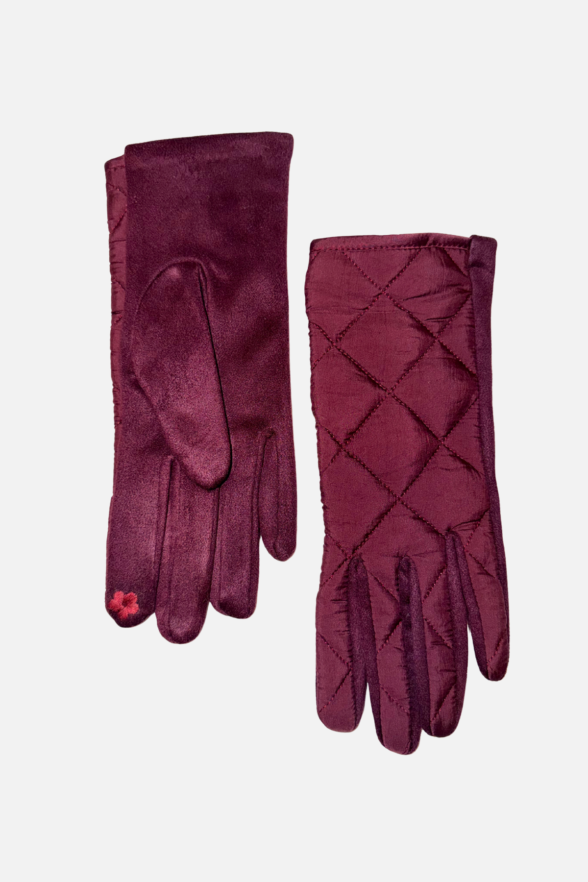 Diamond Quilted Gloves - Wine
