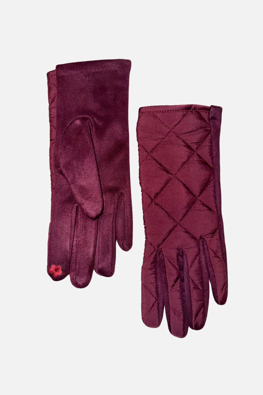 Diamond Quilted Gloves - Wine