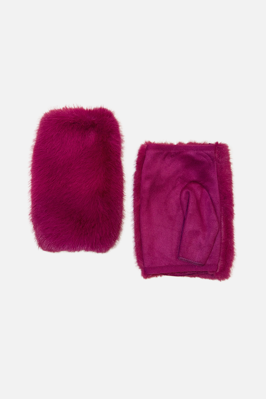 Fingerless Faux Fur Gloves - Fuchsia