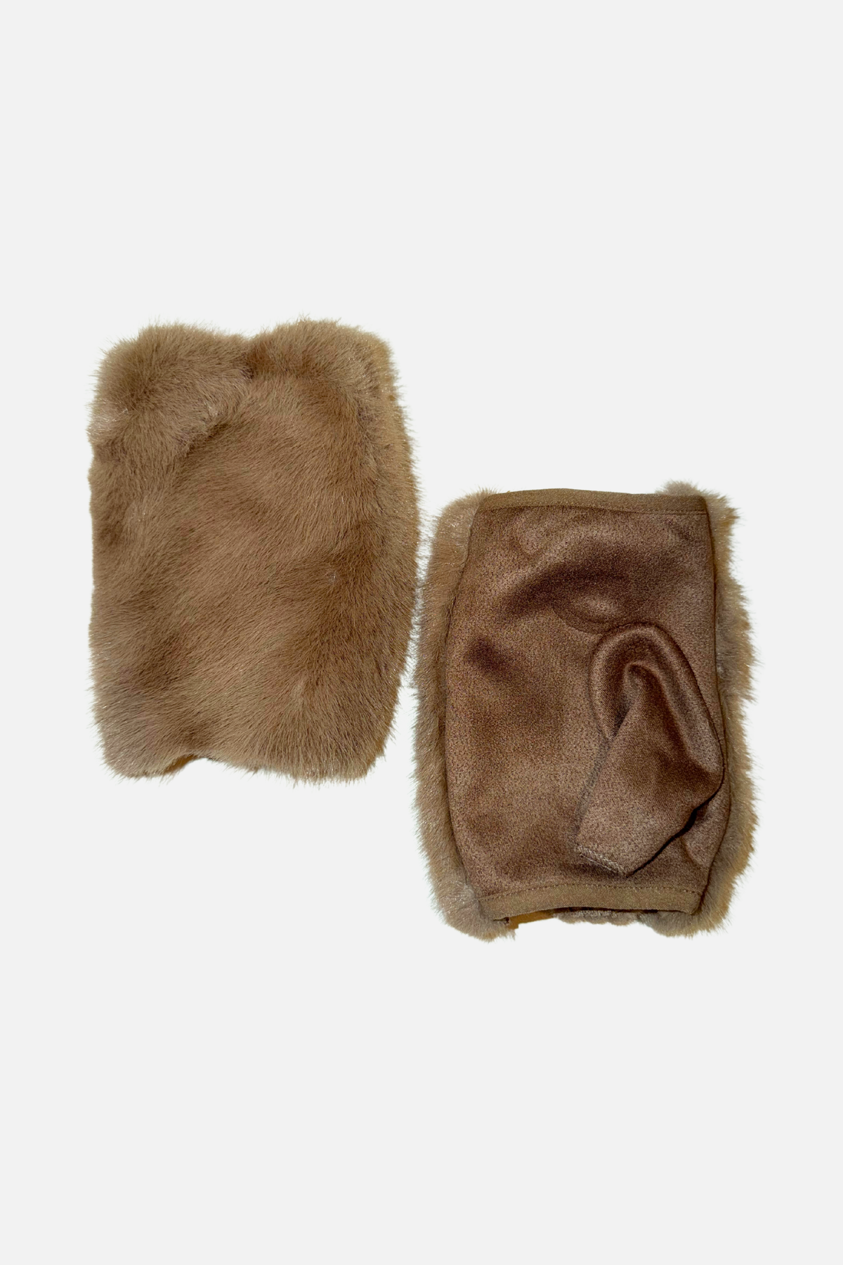 Fingerless Faux Fur Gloves - Taupe
