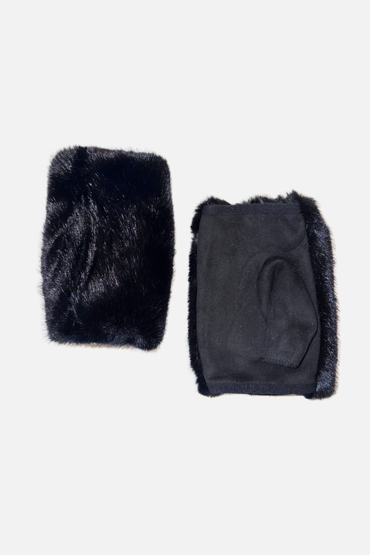 Fingerless Faux Fur Gloves - Black