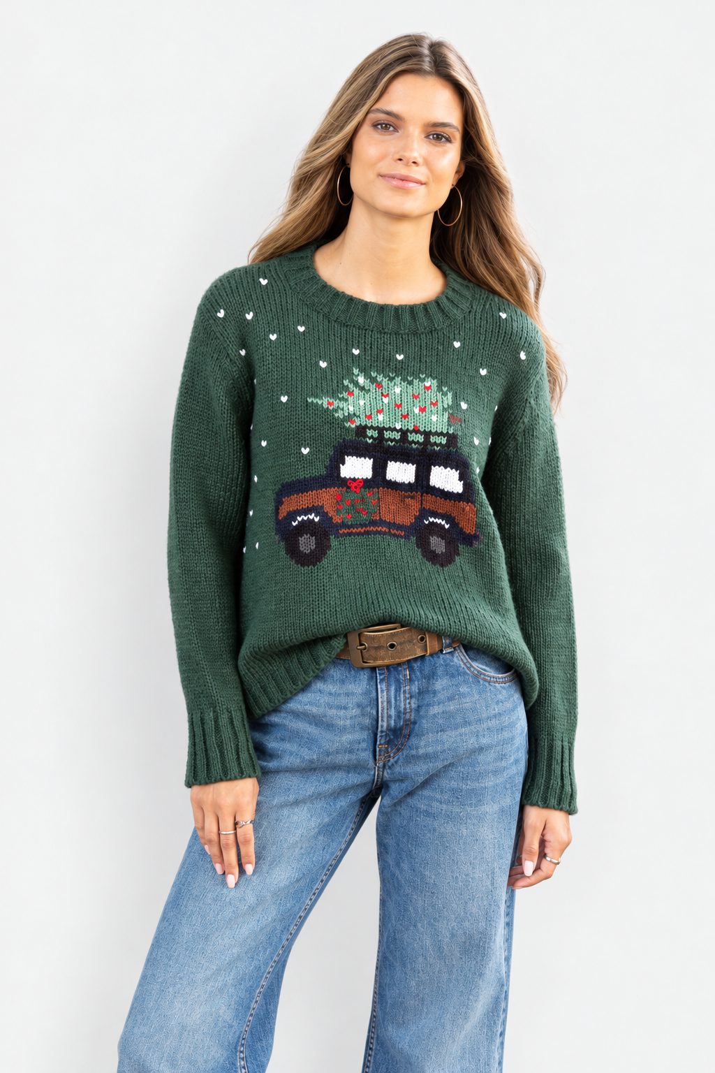 Jeep Christmas Crew Sweater - Kale & Chestnut