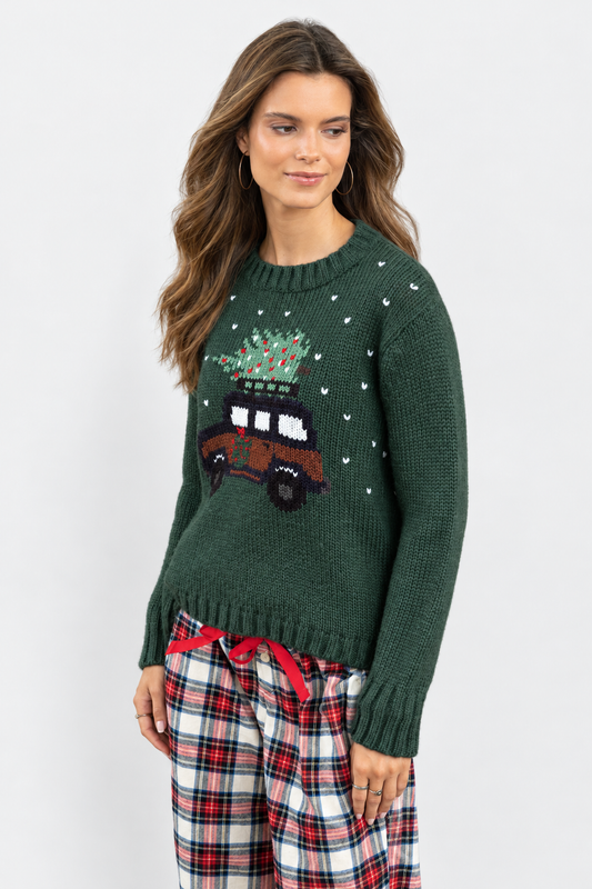 Jeep Christmas Crew Sweater - Kale & Chestnut