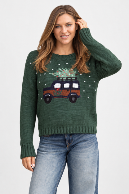 Jeep Christmas Crew Sweater - Kale & Chestnut