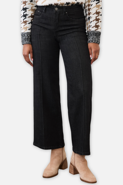 Olivia Pintuck Wide Leg Jean - Deep Black