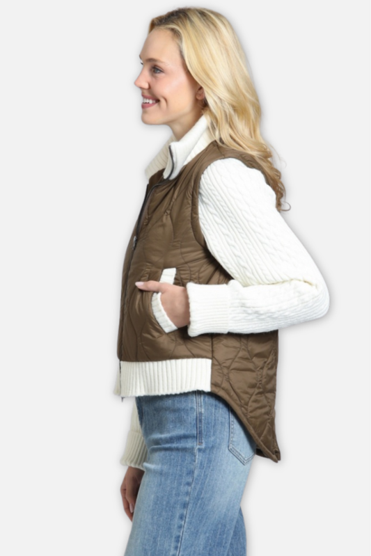 Sweater Sleeve Puffer Jacket - Latte Cream