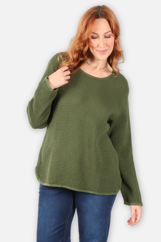 Waffle Long Sleeve Top - Avocado