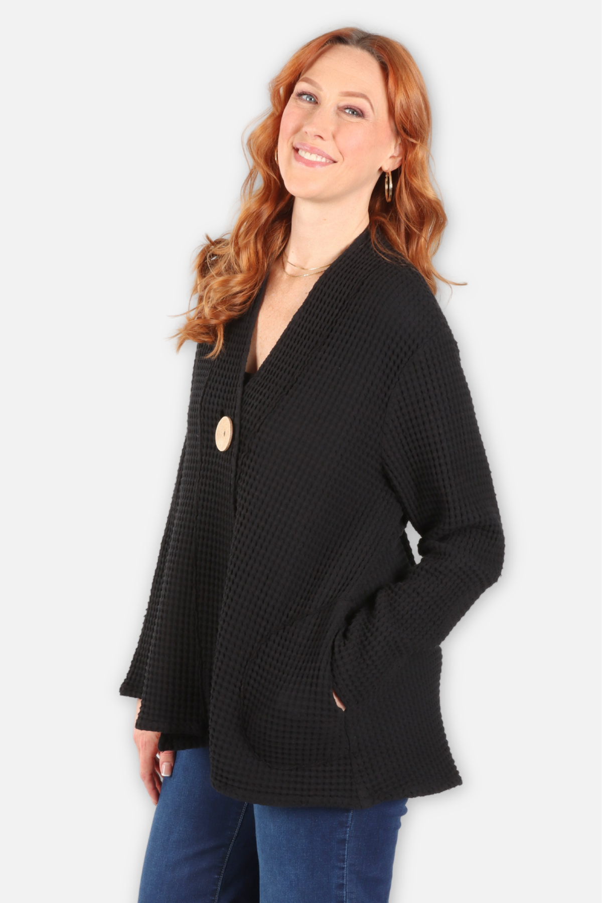 Waffle 1 Button Swing Jacket - Black