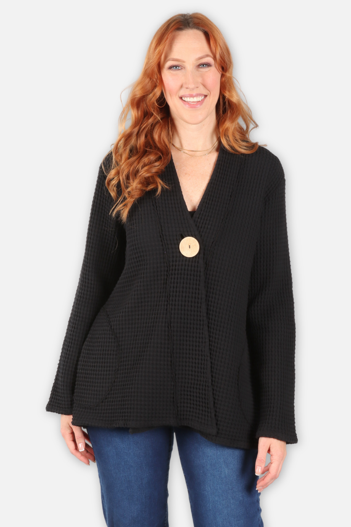 Waffle 1 Button Swing Jacket - Black