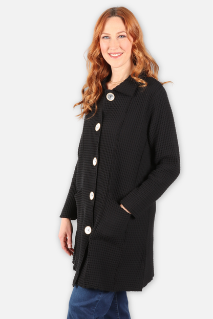 Waffle Long Jacket - Black