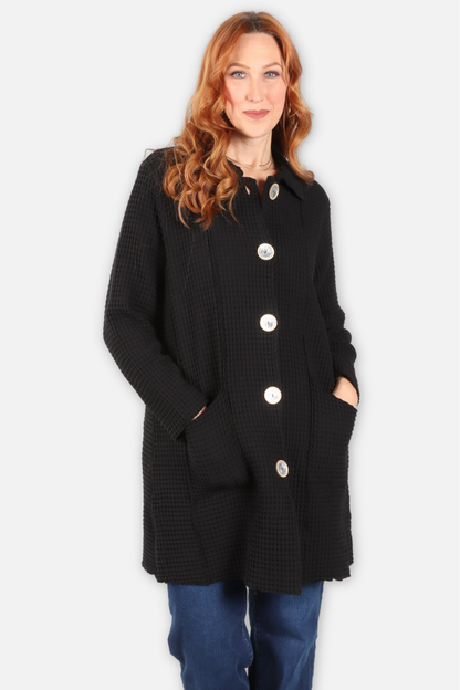 Waffle Long Jacket - Black