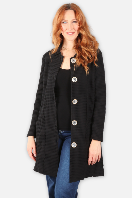 Waffle Long Jacket - Black