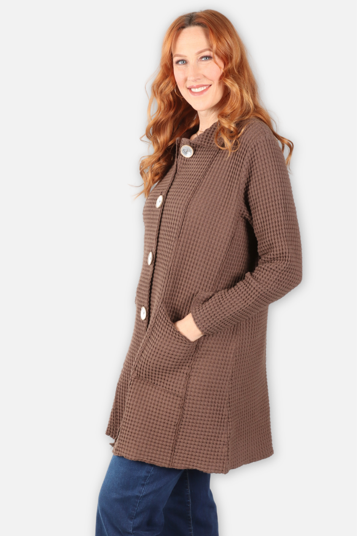 Waffle Long Jacket - Walnut