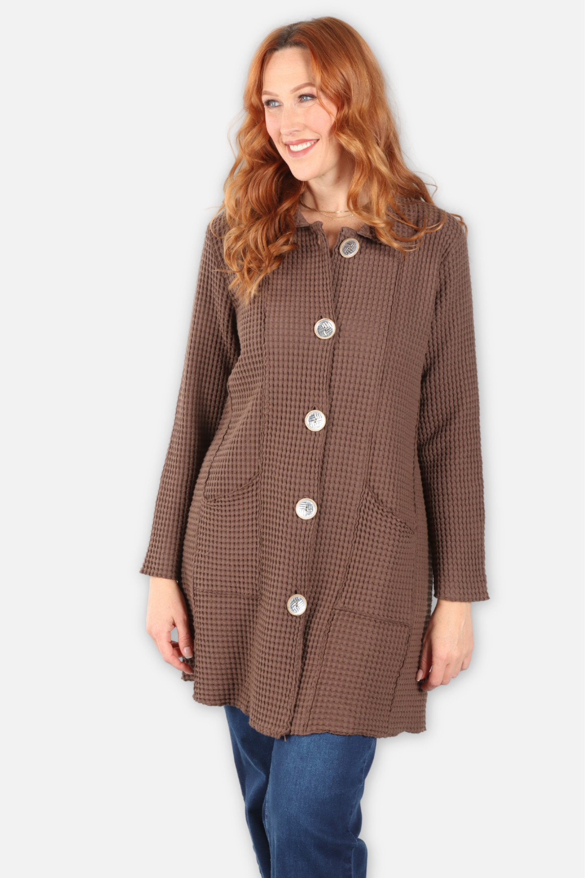 Waffle Long Jacket - Walnut