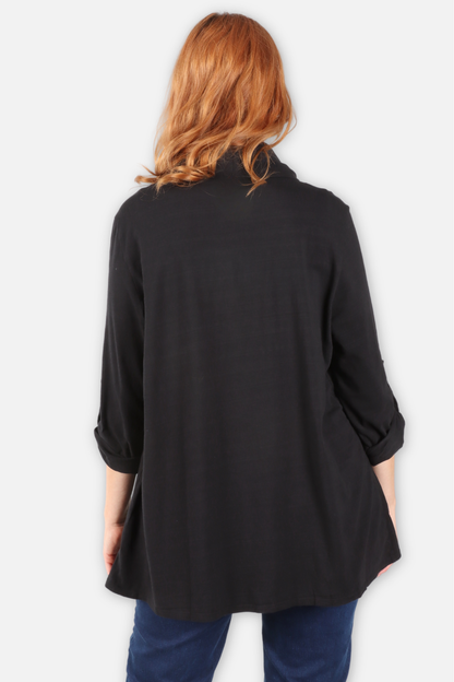 Cowl Neck Asymmetric Tunic - Black