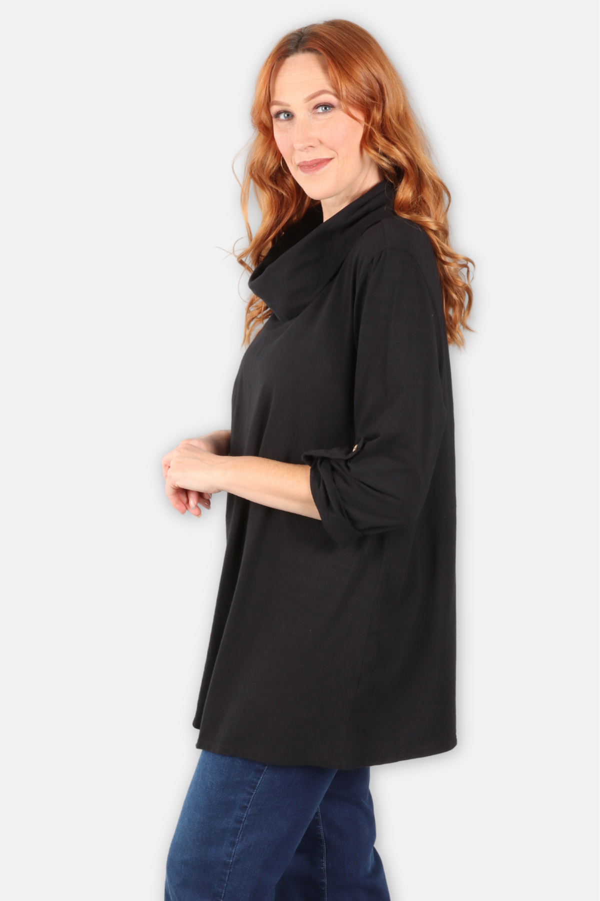 Cowl Neck Asymmetric Tunic - Black