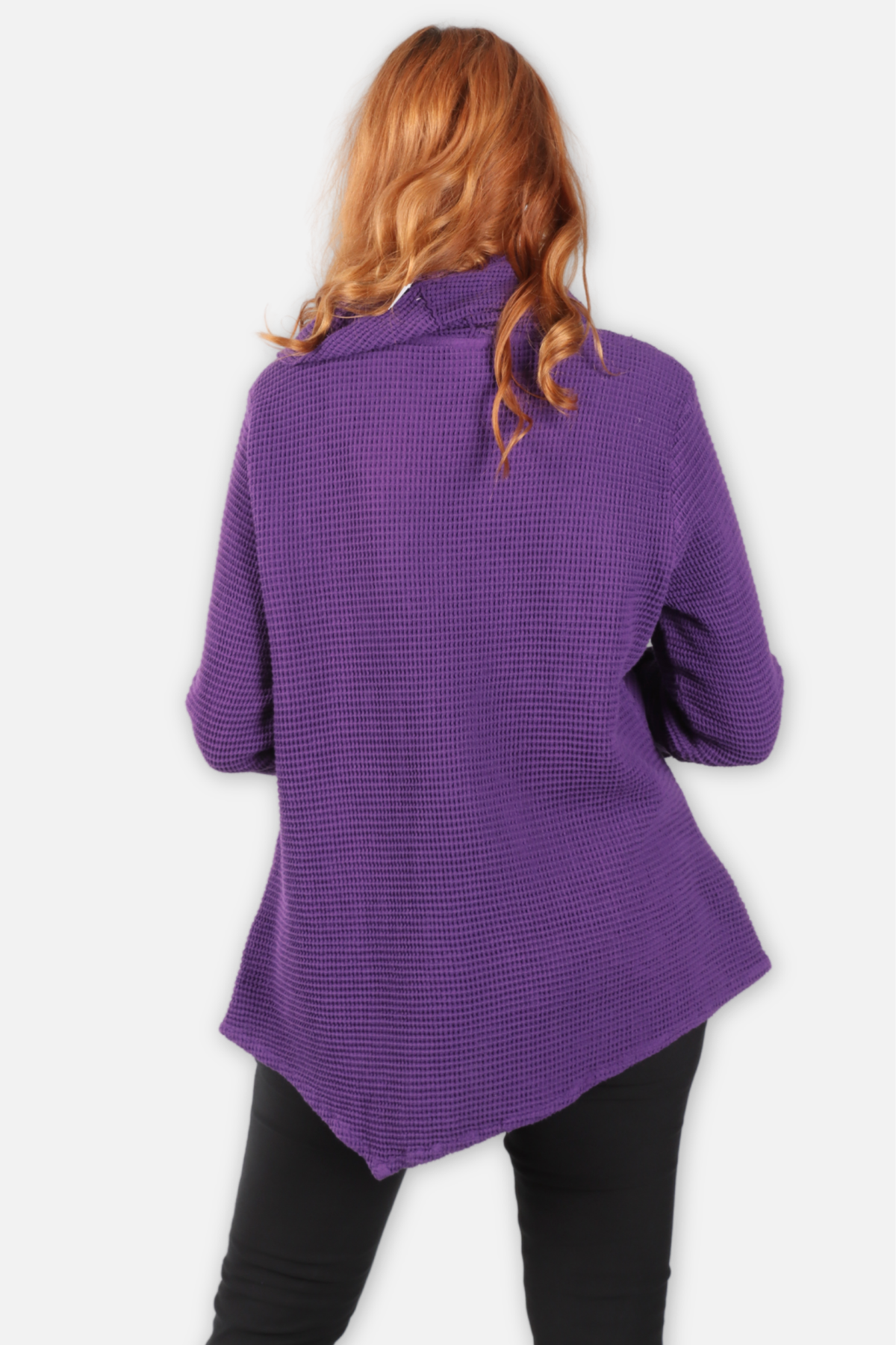 Waffle Asymmetric Cowl Tunic - Blackberry