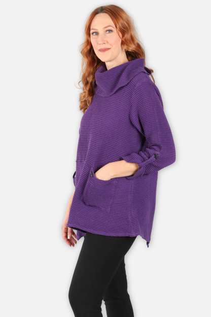 Waffle Asymmetric Cowl Tunic - Blackberry