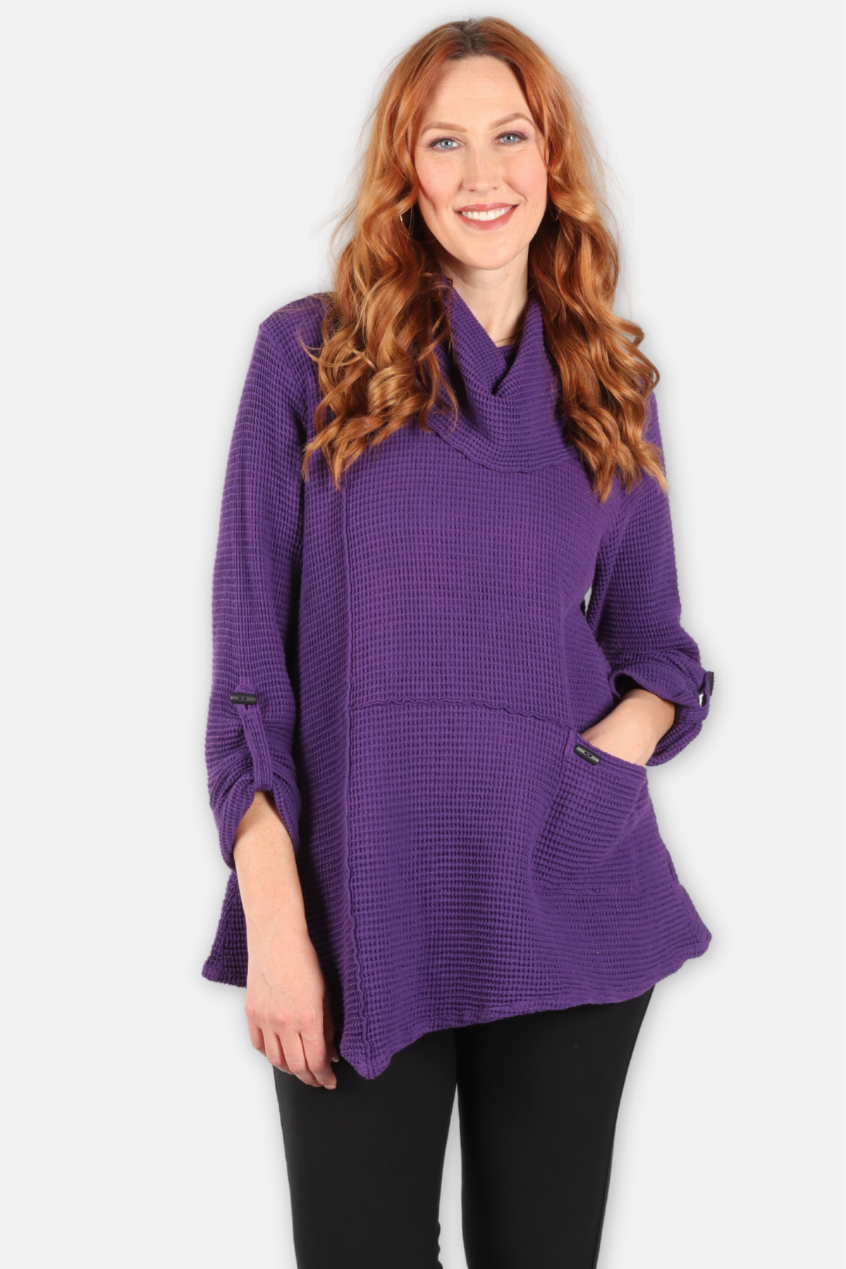 Waffle Asymmetric Cowl Tunic - Blackberry