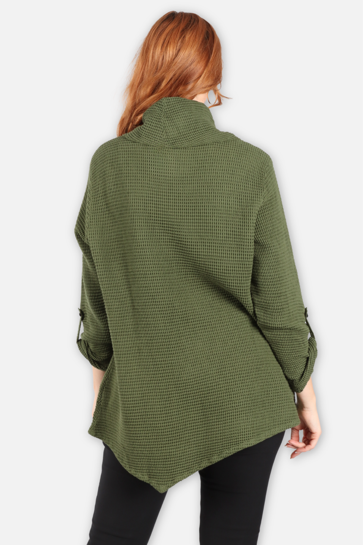 Waffle Asymmetric Cowl Tunic - Avocado