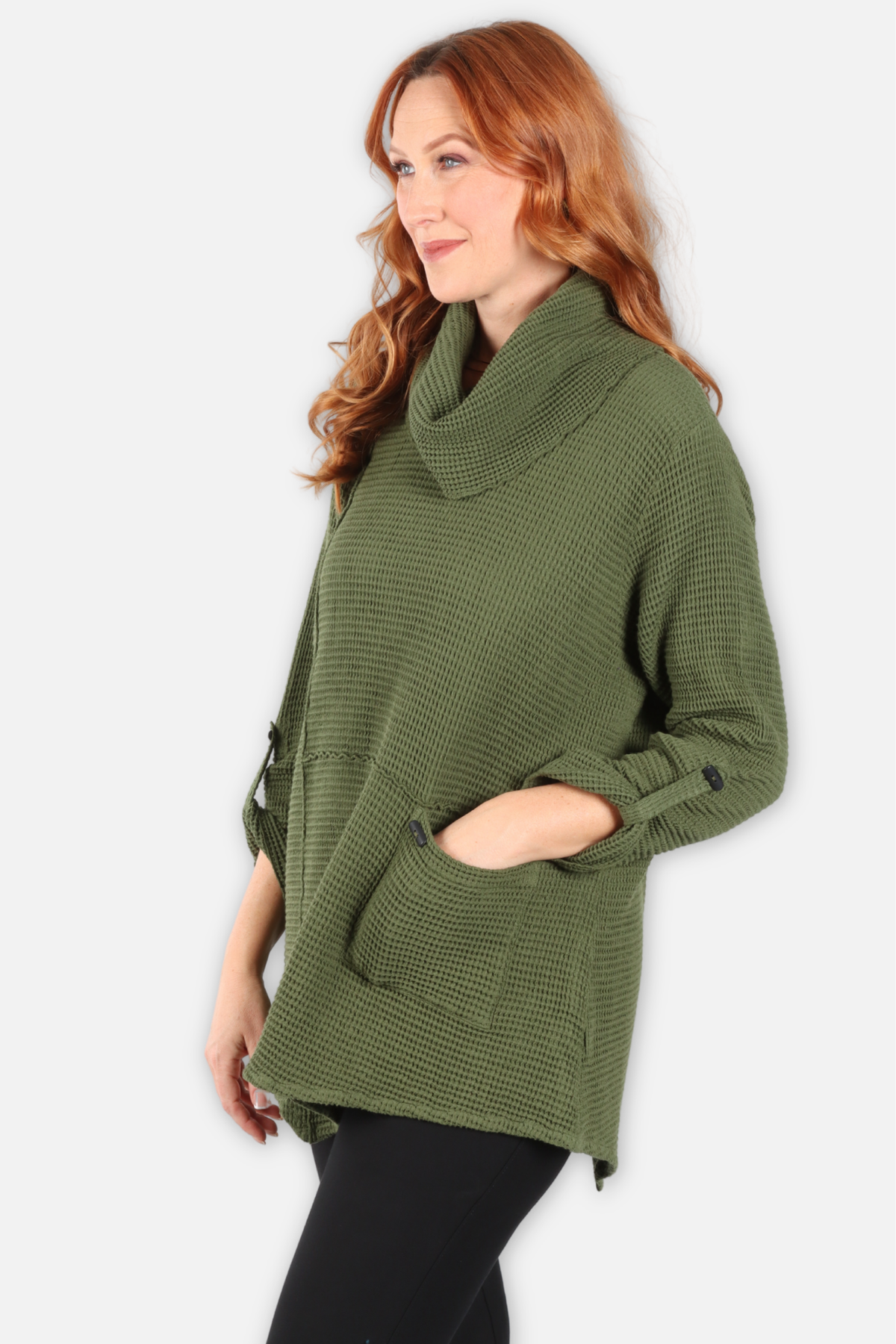 Waffle Asymmetric Cowl Tunic - Avocado