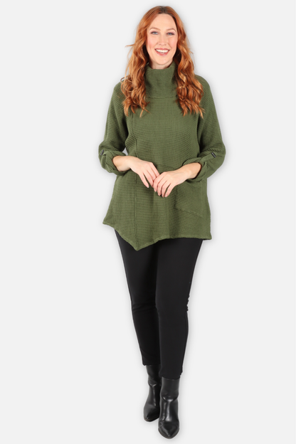 Waffle Asymmetric Cowl Tunic - Avocado