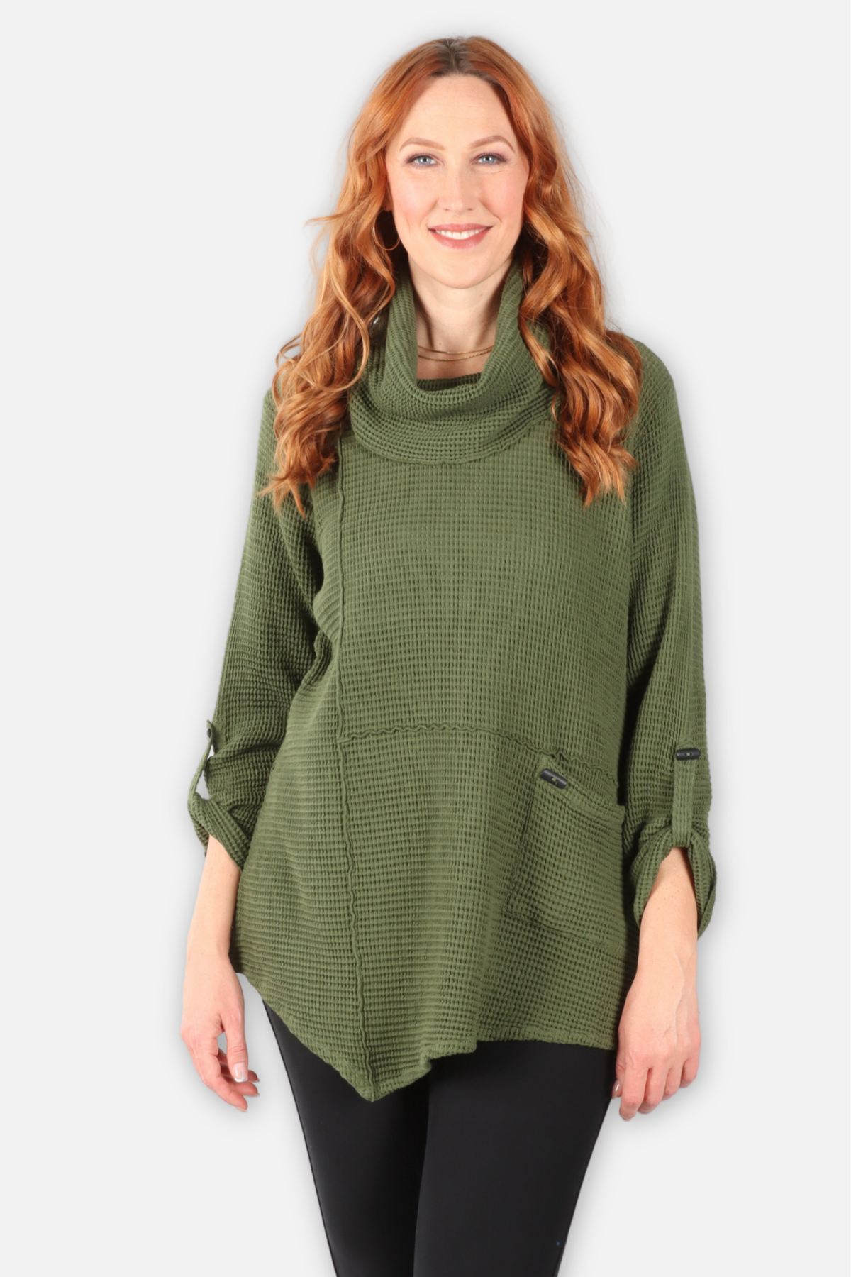 Waffle Asymmetric Cowl Tunic - Avocado