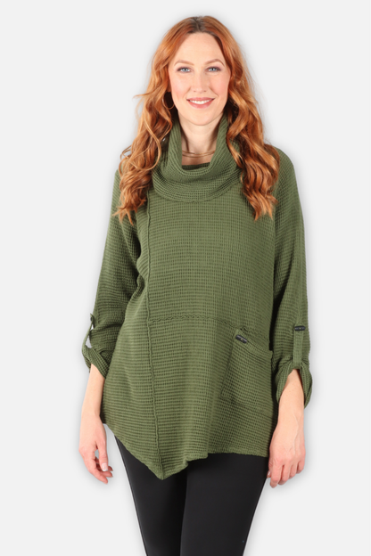 Waffle Asymmetric Cowl Tunic - Avocado