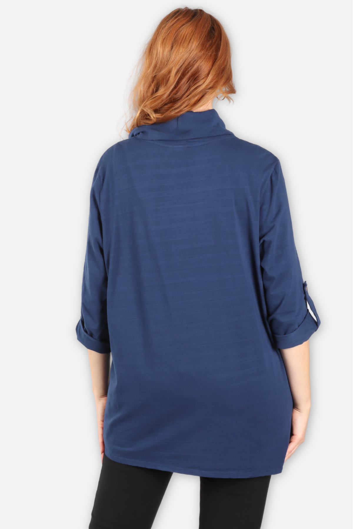 Cowl Neck Asymmetric Tunic - Navy