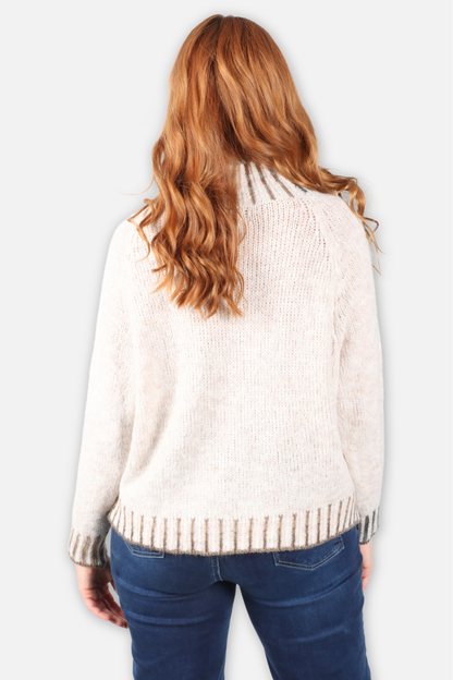 Ombre Rib Trim Sweater - Oatmeal