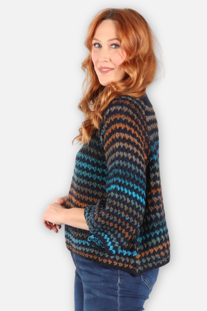 Stripe Bell Sleeve Sweater - Navy Multi