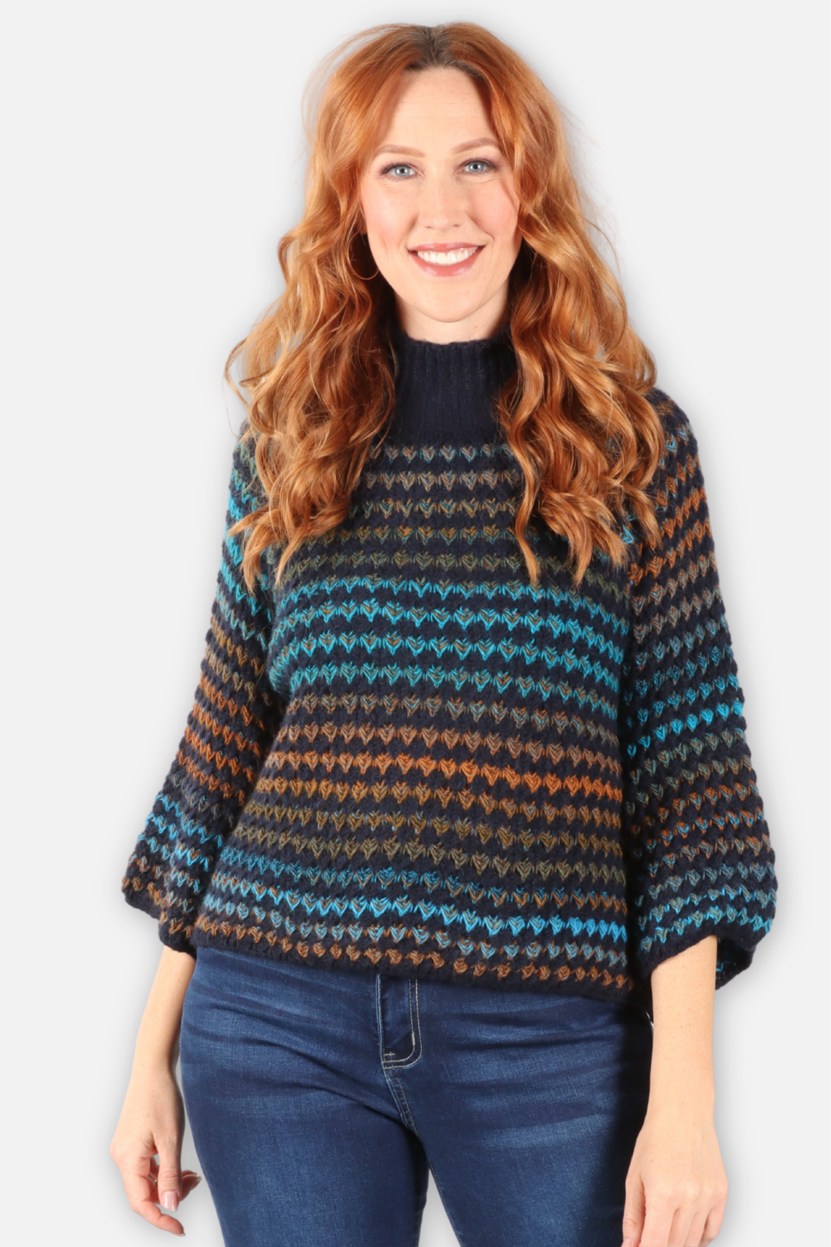 Stripe Bell Sleeve Sweater - Navy Multi