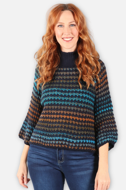 Stripe Bell Sleeve Sweater - Navy Multi