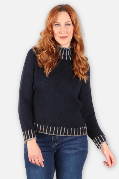 Ombre Rib Trim Sweater - Midnight
