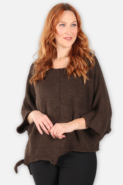 Center Seam Asymmetric Sweater - Chocolate
