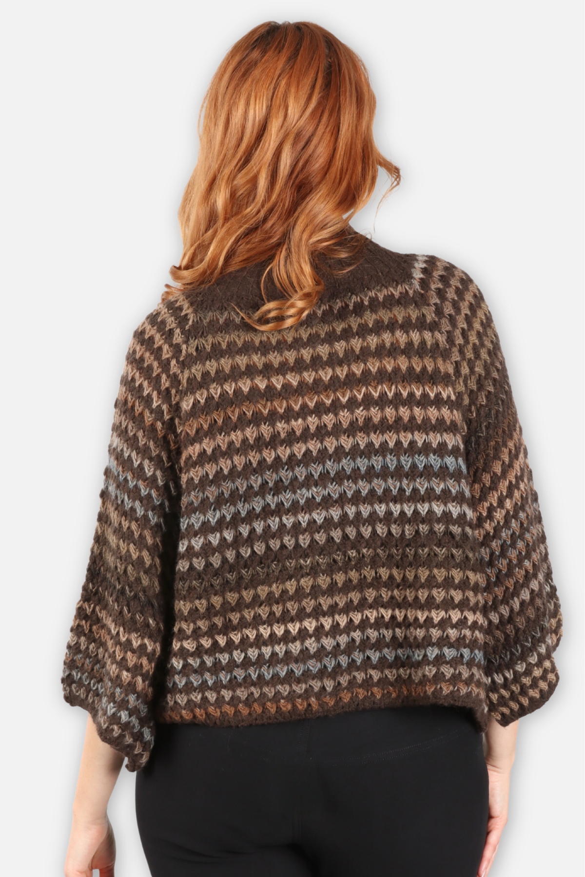Stripe Bell Sleeve Sweater - Chocolate Multi
