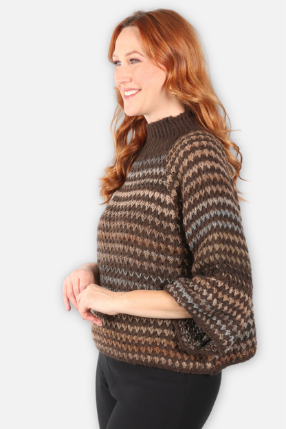 Stripe Bell Sleeve Sweater - Chocolate Multi
