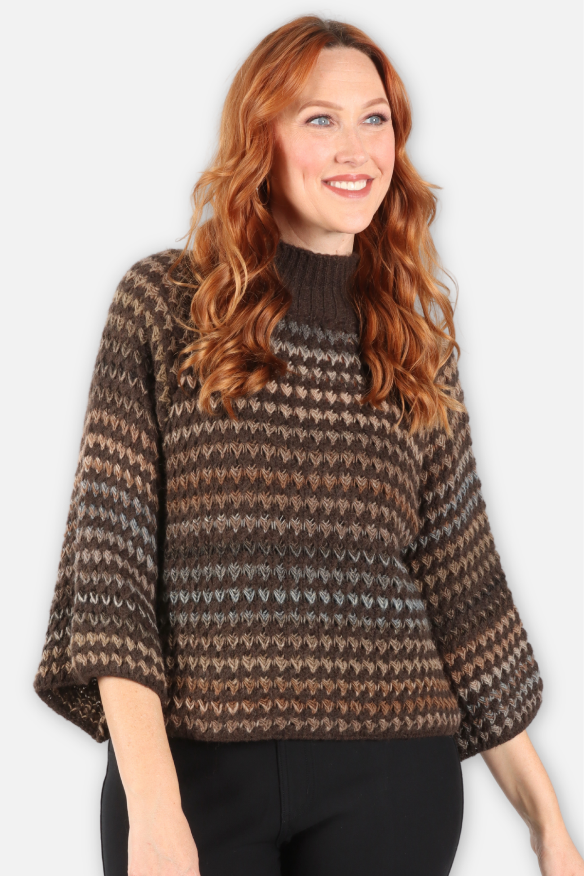 Stripe Bell Sleeve Sweater - Chocolate Multi