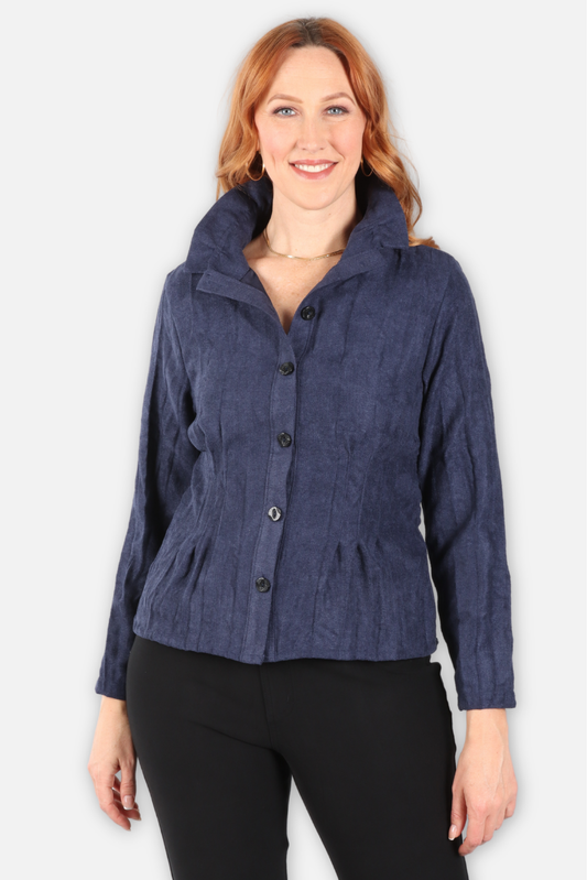Textured Shirt Jacket - Navy