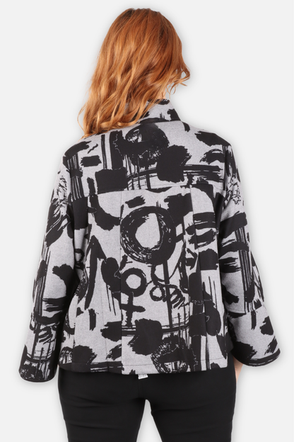 Print Poncho Jacket - Black & Gray